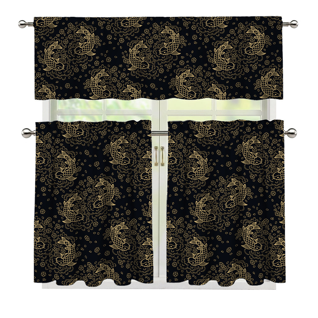 Chinese Koi Carp Pattern Print 3 Piece Kitchen Curtains