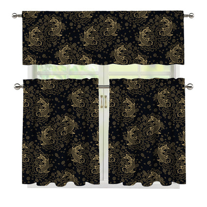 Chinese Koi Carp Pattern Print 3 Piece Kitchen Curtains