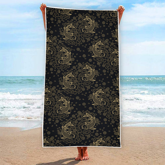Chinese Koi Carp Pattern Print Beach Towel