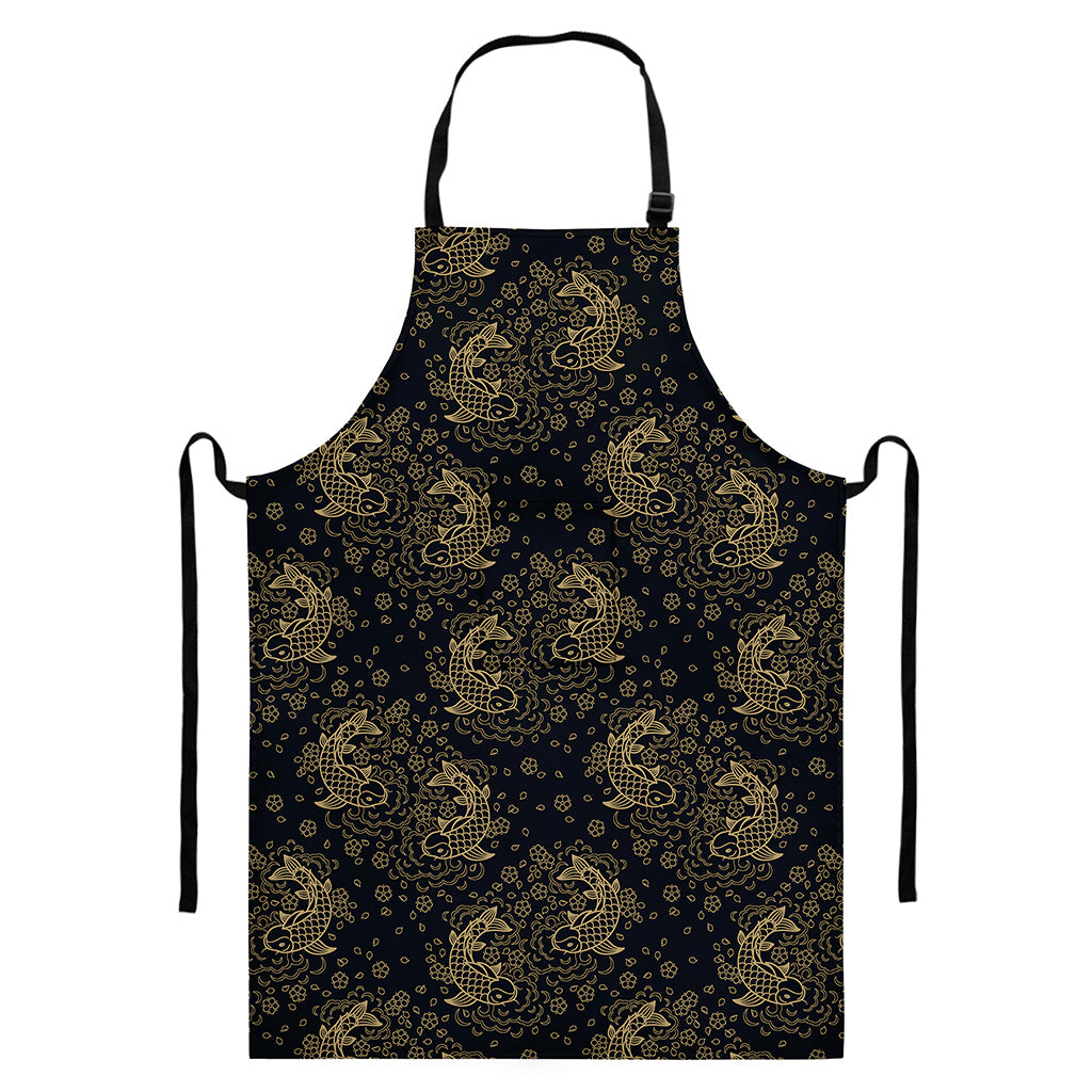 Chinese Koi Carp Pattern Print Bib Apron With Pocket
