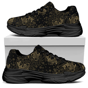 Chinese Koi Carp Pattern Print Black Chunky Shoes