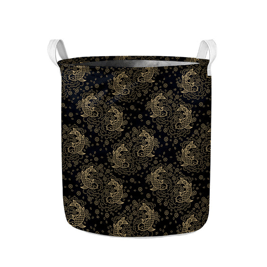 Chinese Koi Carp Pattern Print Collapsible Laundry Basket