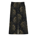 Chinese Koi Carp Pattern Print Cotton Front Slit Maxi Skirt