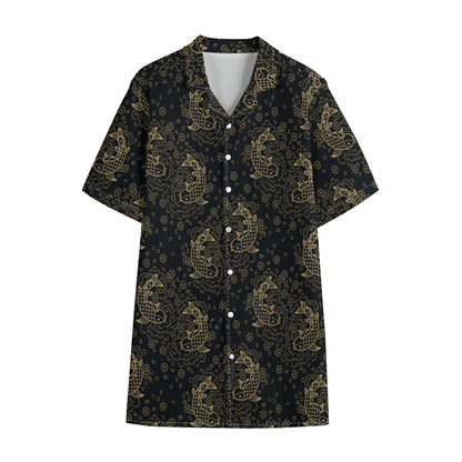 Chinese Koi Carp Pattern Print Cotton Hawaiian Shirt