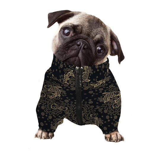 Chinese Koi Carp Pattern Print Dog Zip Up Jacket