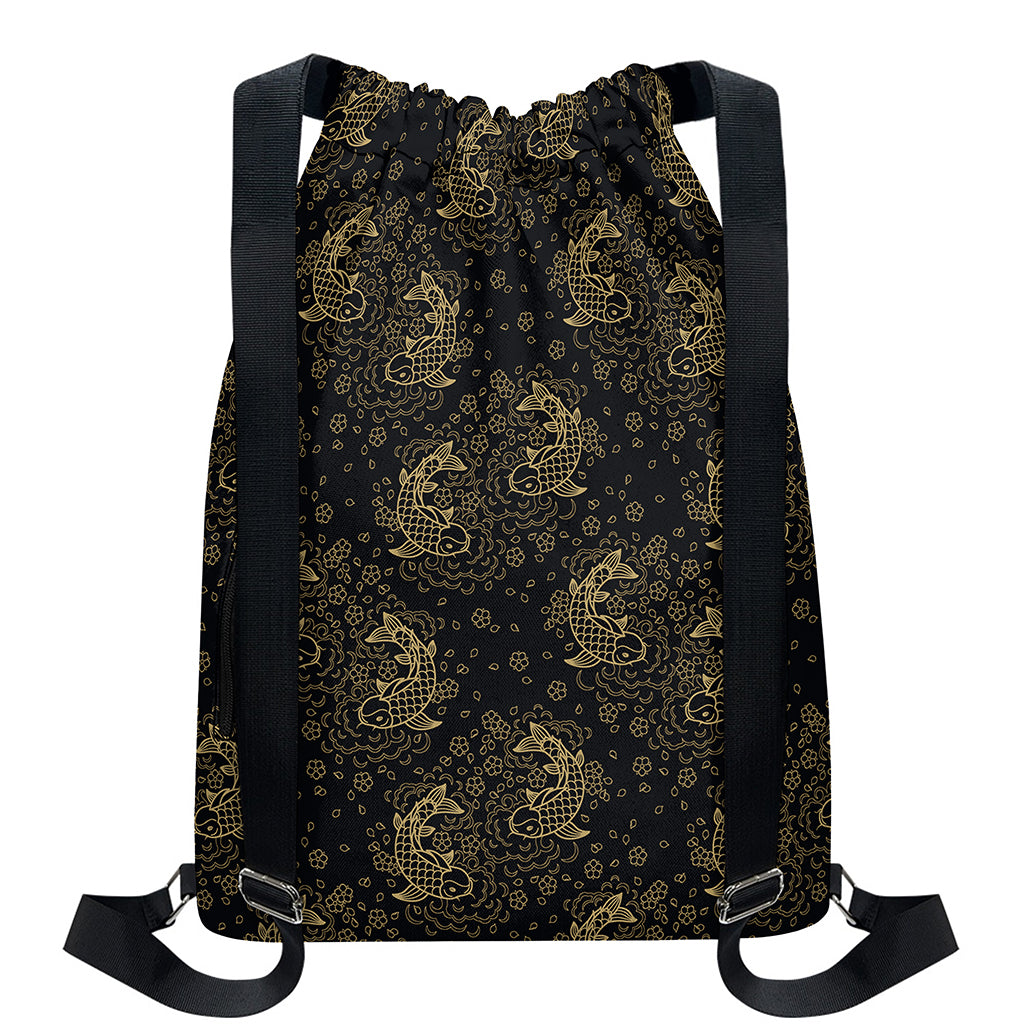Chinese Koi Carp Pattern Print Drawstring Backpack