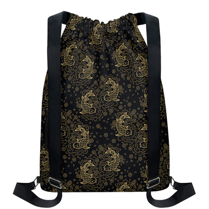 Chinese Koi Carp Pattern Print Drawstring Backpack