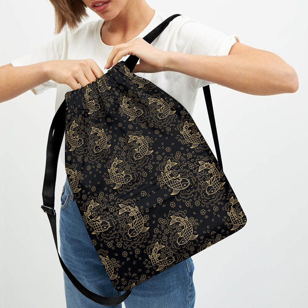 Chinese Koi Carp Pattern Print Drawstring Backpack