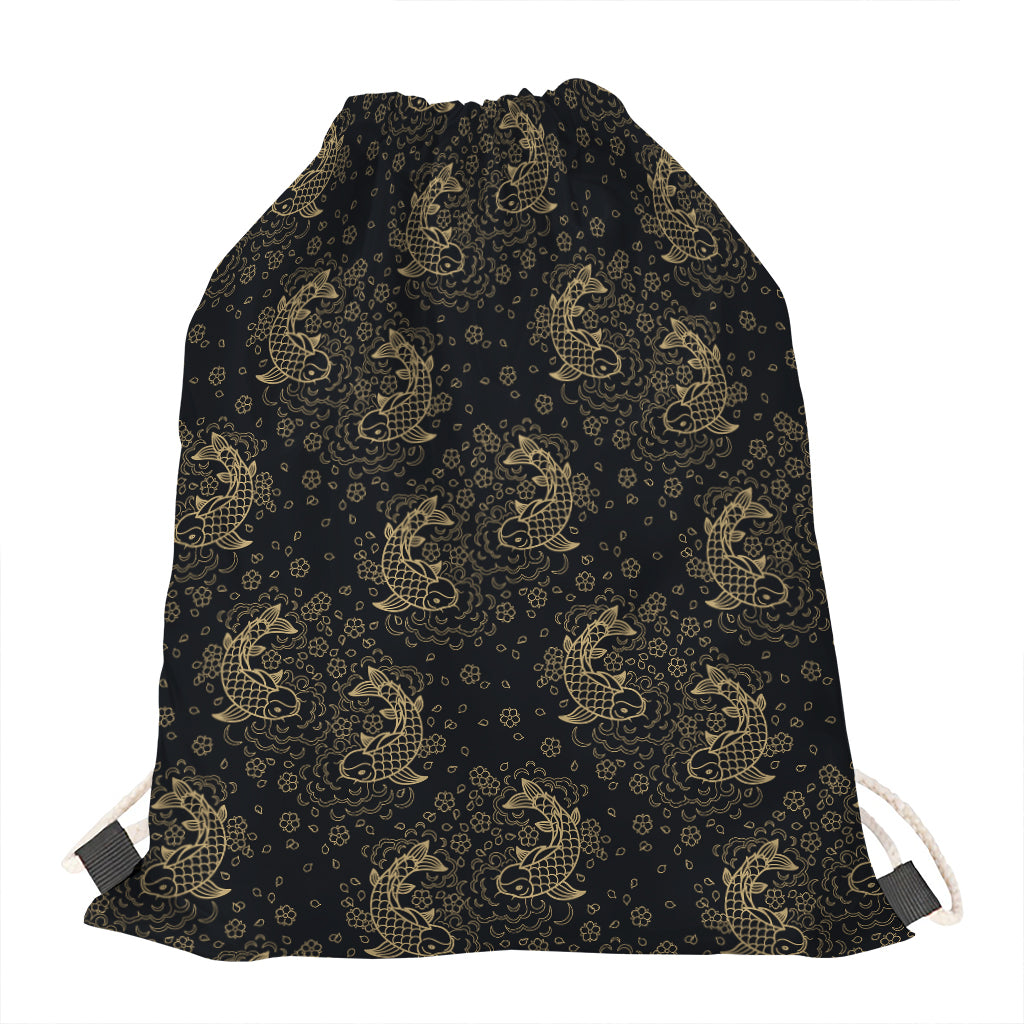 Chinese Koi Carp Pattern Print Drawstring Bag