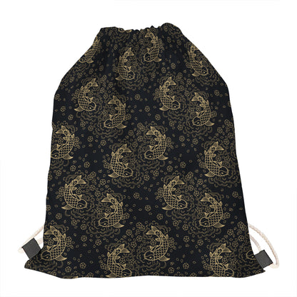 Chinese Koi Carp Pattern Print Drawstring Bag