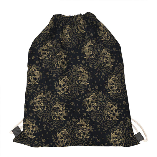 Chinese Koi Carp Pattern Print Drawstring Bag