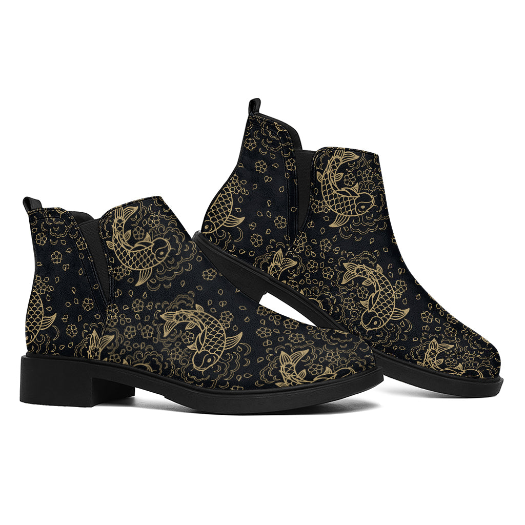 Chinese Koi Carp Pattern Print Flat Ankle Boots