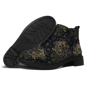 Chinese Koi Carp Pattern Print Flat Ankle Boots