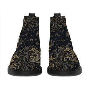 Chinese Koi Carp Pattern Print Flat Ankle Boots