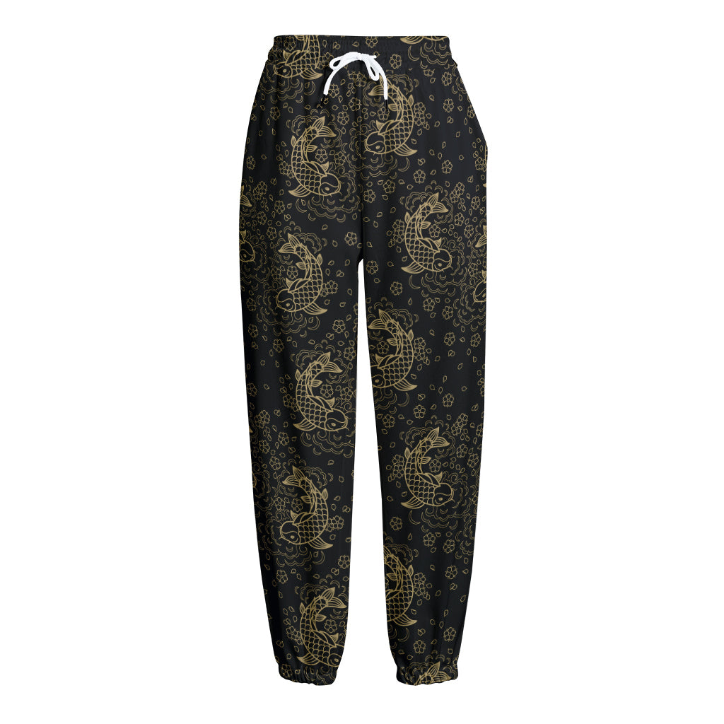 Chinese Koi Carp Pattern Print Fleece Lined Knit Pants