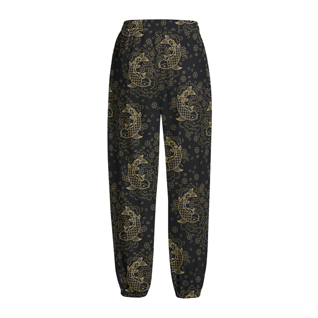 Chinese Koi Carp Pattern Print Fleece Lined Knit Pants
