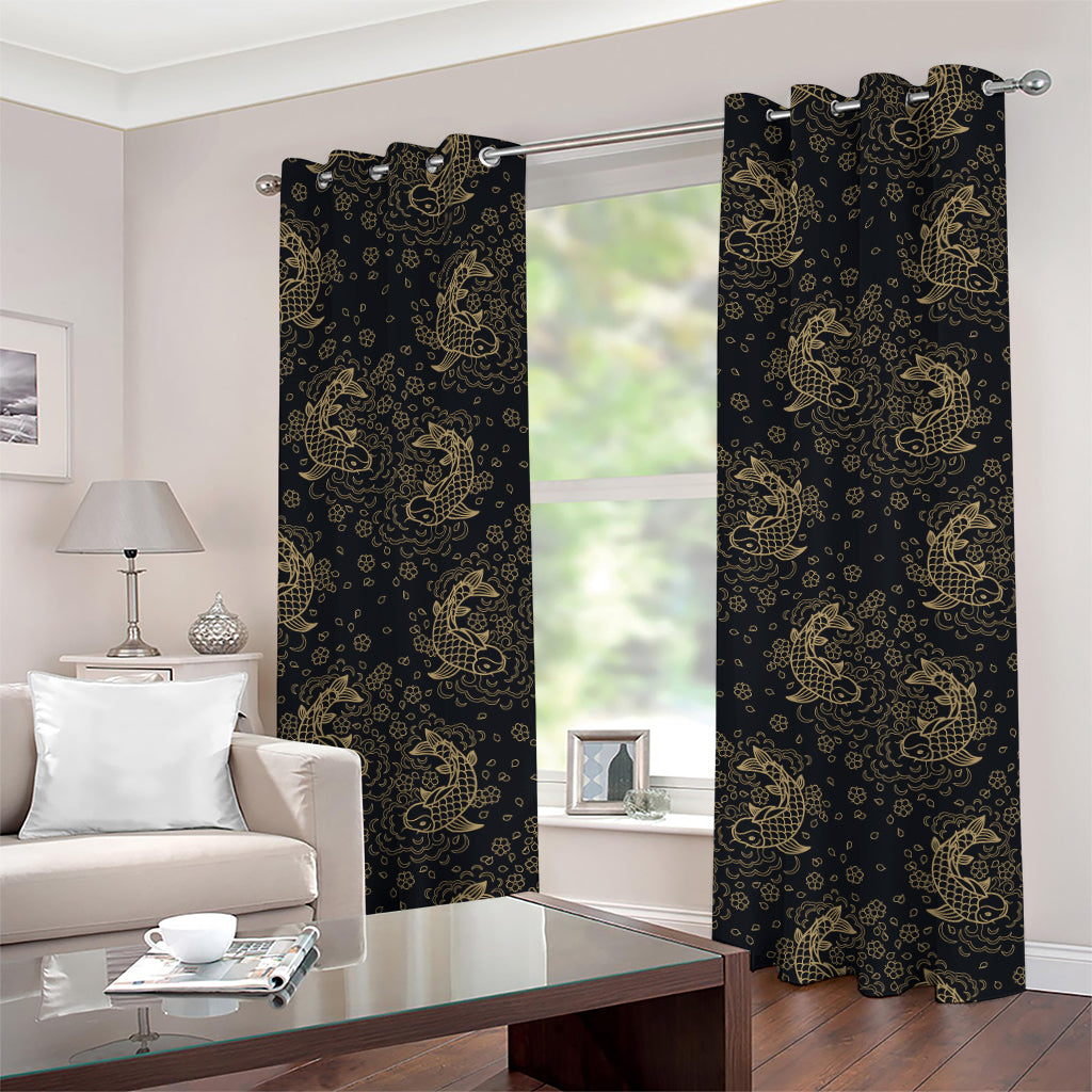 Chinese Koi Carp Pattern Print Grommet Curtains