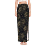 Chinese Koi Carp Pattern Print High Slit Maxi Skirt