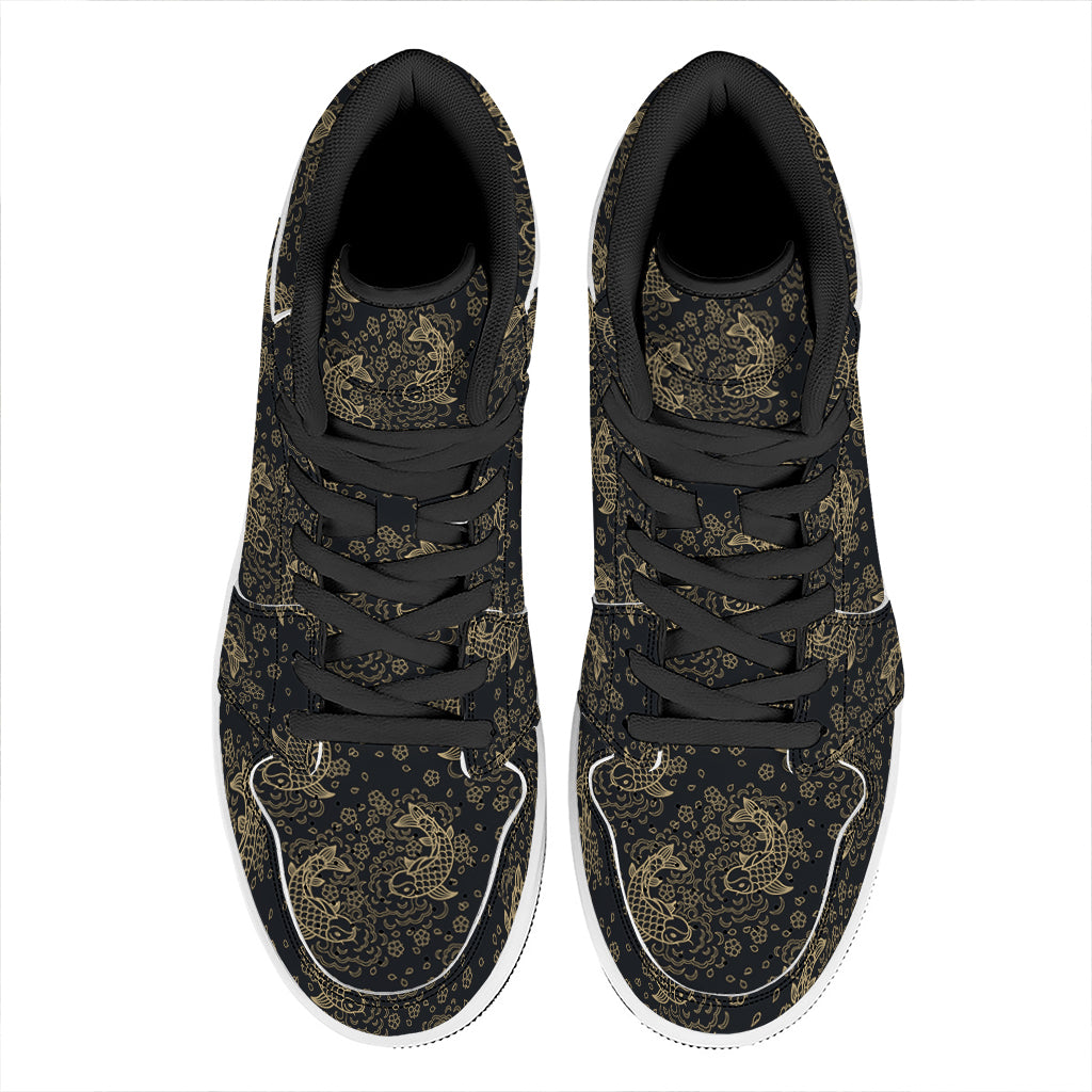Chinese Koi Carp Pattern Print High Top Leather Sneakers
