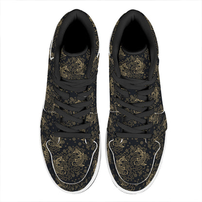 Chinese Koi Carp Pattern Print High Top Leather Sneakers