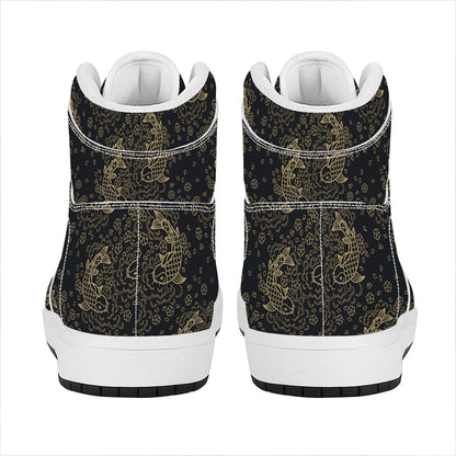 Chinese Koi Carp Pattern Print High Top Leather Sneakers