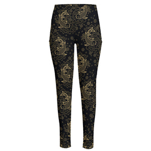 Chinese Koi Carp Pattern Print High-Waisted Pocket Leggings