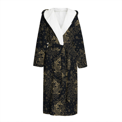 Chinese Koi Carp Pattern Print Hooded Bathrobe