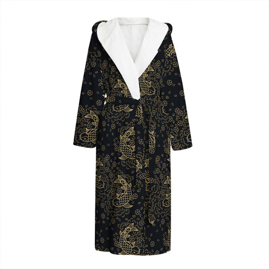 Chinese Koi Carp Pattern Print Hooded Bathrobe