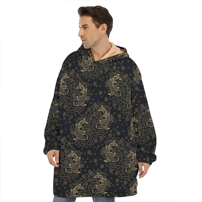 Chinese Koi Carp Pattern Print Hoodie Blanket