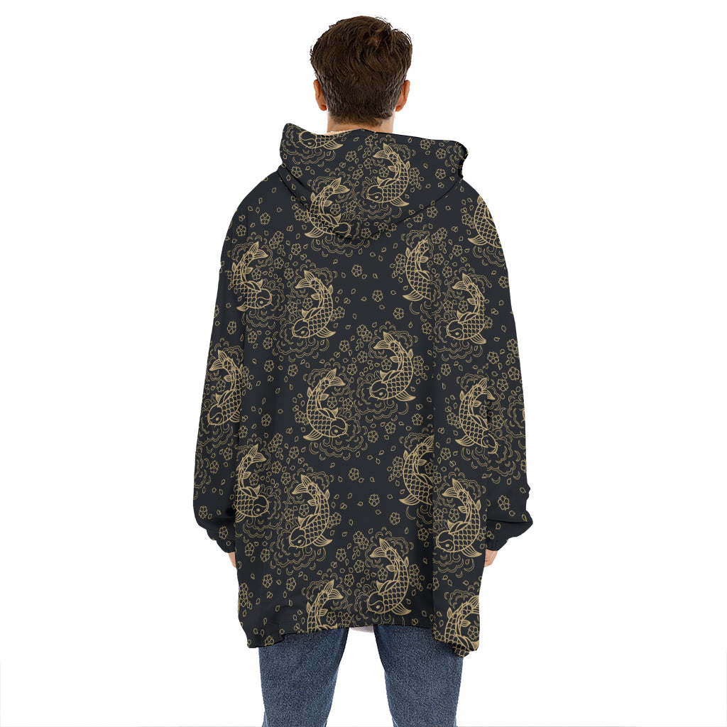 Chinese Koi Carp Pattern Print Hoodie Blanket
