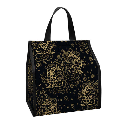Chinese Koi Carp Pattern Print Insulated Lunch Tote
