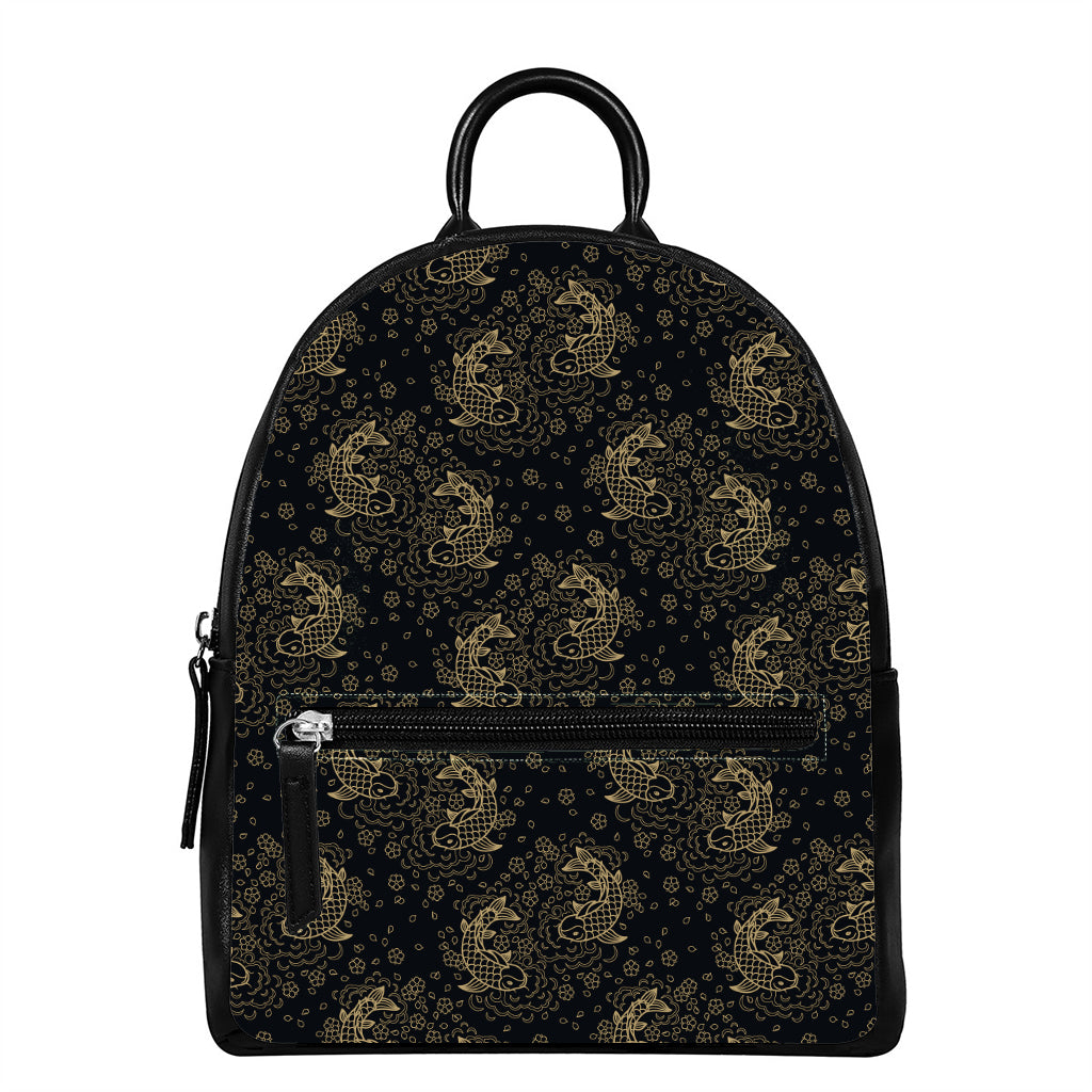 Chinese Koi Carp Pattern Print Leather Backpack