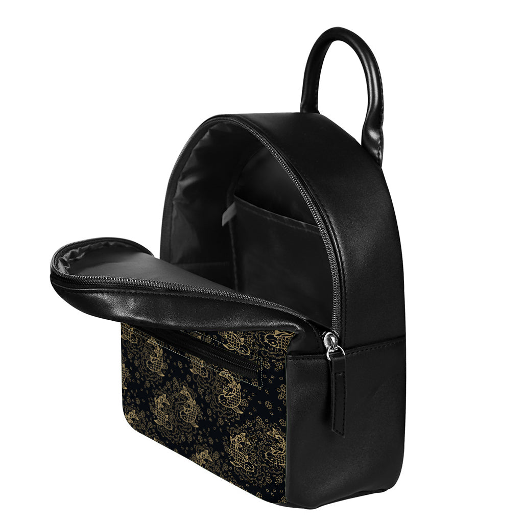 Chinese Koi Carp Pattern Print Leather Backpack