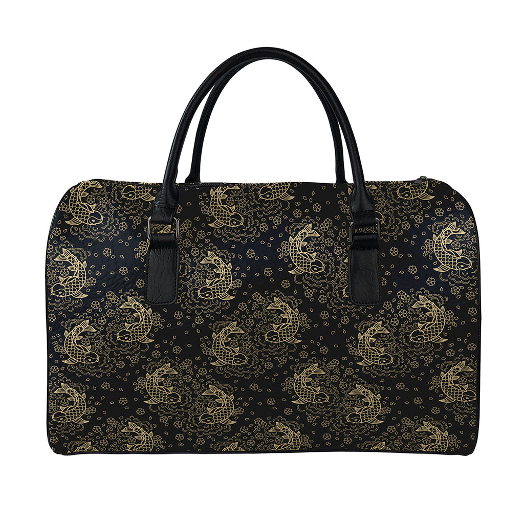 Chinese Koi Carp Pattern Print Leather Duffle Bag