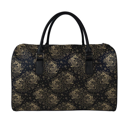 Chinese Koi Carp Pattern Print Leather Duffle Bag