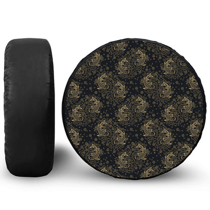 Chinese Koi Carp Pattern Print Leather Spare Tire Cover