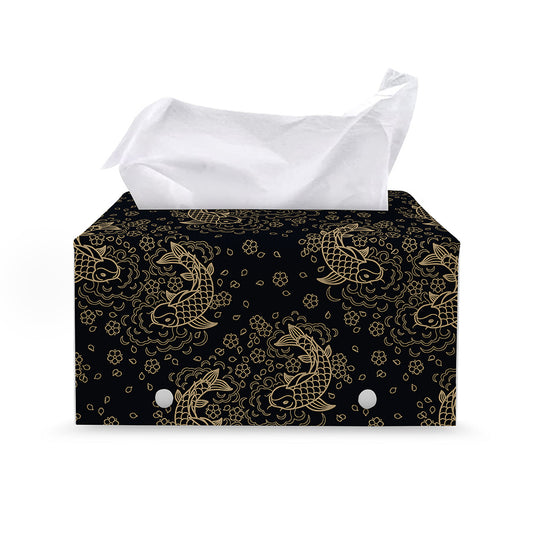 Chinese Koi Carp Pattern Print Leather Tissue Box Cover