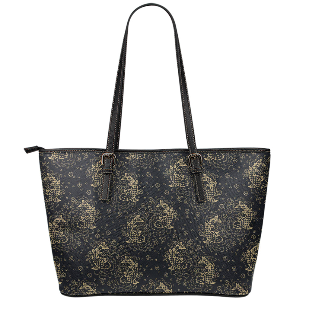 Chinese Koi Carp Pattern Print Leather Tote Bag