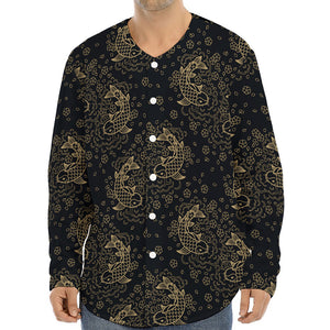 Chinese Koi Carp Pattern Print Long Sleeve Baseball Jersey