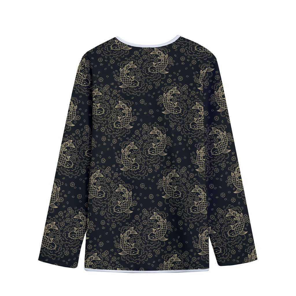 Chinese Koi Carp Pattern Print Long Sleeve Short Coat