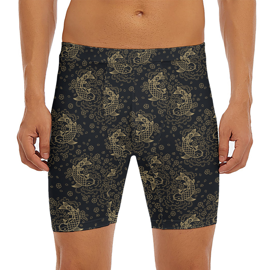 Chinese Koi Carp Pattern Print Men's Long Boxer Briefs