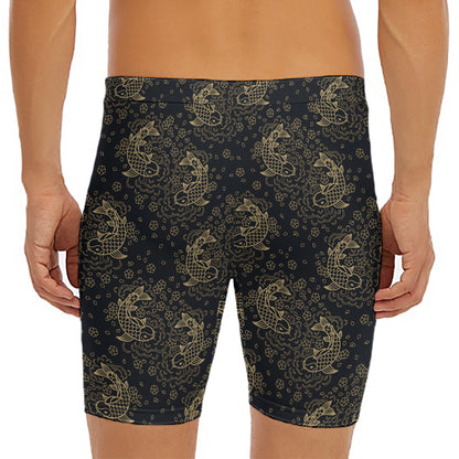 Chinese Koi Carp Pattern Print Men's Long Boxer Briefs
