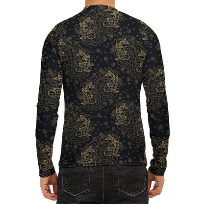 Chinese Koi Carp Pattern Print Men's Long Sleeve Rash Guard