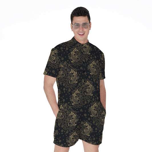 Chinese Koi Carp Pattern Print Men's Rompers