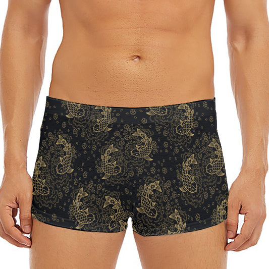 Chinese Koi Carp Pattern Print Men's Short Boxer Briefs