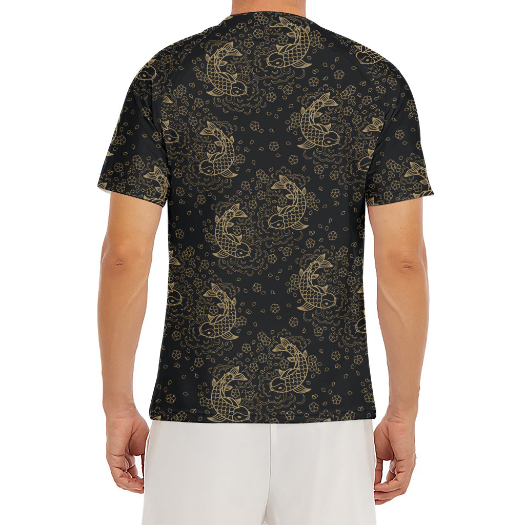 Chinese Koi Carp Pattern Print Men's Short Sleeve Rash Guard