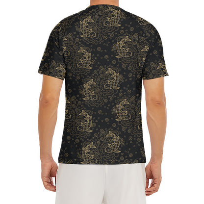 Chinese Koi Carp Pattern Print Men's Short Sleeve Rash Guard