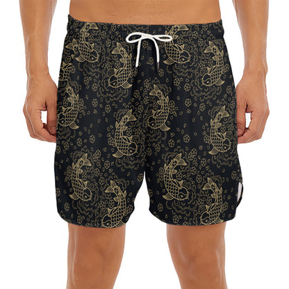 Chinese Koi Carp Pattern Print Men's Split Running Shorts