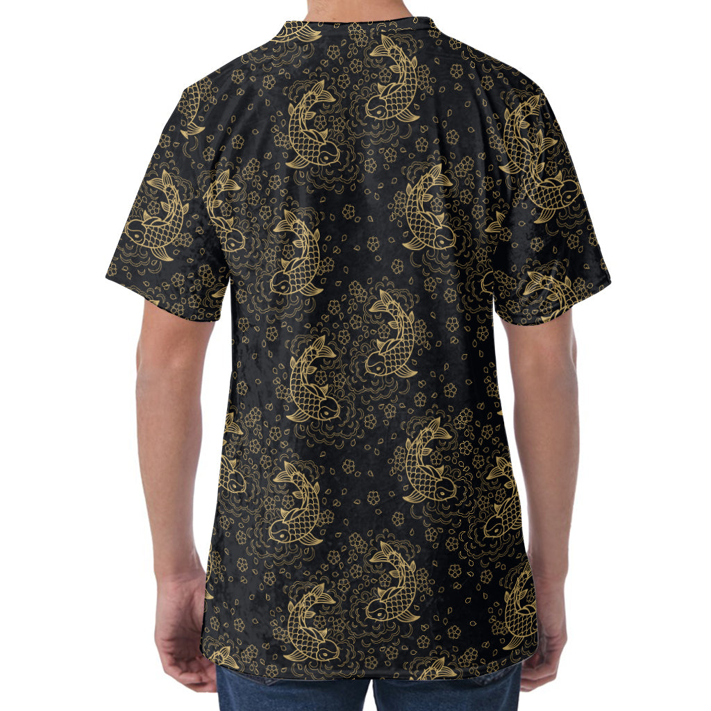 Chinese Koi Carp Pattern Print Men's Velvet T-Shirt