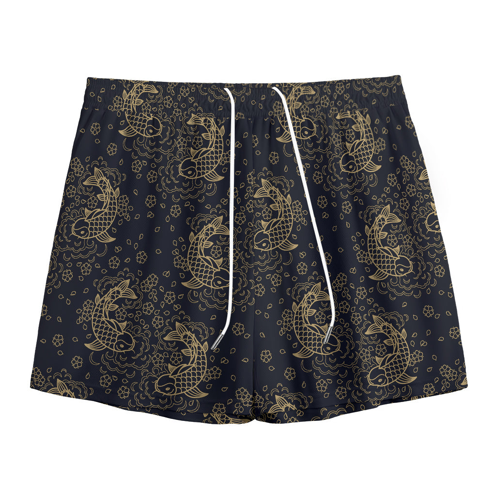 Chinese Koi Carp Pattern Print Mesh Shorts
